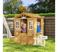 Outsunny Wooden Outdoor Playhouse w/ Door Windows Bench for Kids Children, Yellow