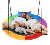 Wooden Outdoor Swing Set for Kids & Adults, Wooden Swing Seat with Height-Adjustable Rope,330 lbs Capacity, to Install on Trees, Ceilings & Outdoor Beams (Rainbow color-100cm)