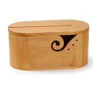 Wooden Oval Yarn Bowl with Lid for Knitting and Crocheting, Smooth Spiral Yarn Guide, Storage Box with Phone Stand & Crochet Hooks, Craft Organizer