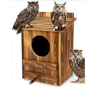 Wooden Owl House, Handcrafted Owl Nesting Box with Perch & Platform, Weatherproof Outdoor Bird House for Screech Owls, Saw-Whet Owls, Kestrels & Other Small Birds - Natural Wood