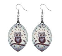 Wooden Owl Tree Branches Earrings for Women Lightweight Dangle Earrings Ethnic Geometric Apricot Shaped Earring Vintage Retro Jewelry Gift for Daily Wear Wedding Party Graduation