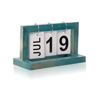 Wooden Page Turning Calendar for Office Desk,Table Standing,Blue | Wood material,eco-friendly,durable,page-turning design,reusable,fits office,living room,dining room,balcony