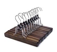 Wooden Pants Hangers 10 Pack Non Slip Skirt Hangers, Smooth Finish Solid Wood Clamp Hangers Hair Extension Hangers Jeans/Slack Hangers with 360° Swivel Hook (10Pcs, Retro)