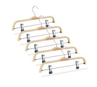 Relaxdays Wooden Pants Hangers Set of 5, Adjustable Coated Clamps, 360° Swivel Hooks, 37 cm Wide, Natural