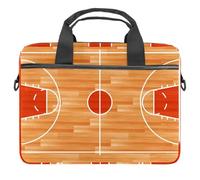 Wooden Parquet Floor Basketball Court Laptop Case Bag Sleeve Portable Crossbody Messenger Briefcase w/Strap Handle, 13 14 inch