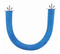 Wooden Parrot Perch Stand Rack with Rough Surface, Natural Quartz Sand, Blue and Red, 12x16cm - Safe Nail and Beak Trimming, Easy Cage Attachment (Blue)