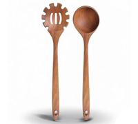 Wooden Pasta Fork and Soup Ladle Set, Heat Resistant Non Stick Kitchen Utensils, Wooden Spoons Cooking Utensils for Cooking, Serving, Draining, Stirring Spaghetti, Soup, Sauce