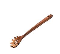 Wooden Pasta Spoon - 12.6" Spaghetti Server & Noodle Fork | Handcrafted Natural Wood Kitchen Utensil with Hanging Hole | Heat Resistant Cooking Ladle | Housewarming Gift for Home Chef &