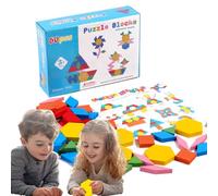 Wooden Pattern Blocks for Kids, Tangram Educational Geometric Shapes Puzzle Toys, Early Learning Toy for Kids 3+, Classroom Homeschool Travel Activity to Develop Fine Motor Skills