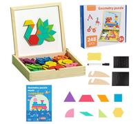 Wooden Pattern Blocks Puzzle, Imagination Magnets Wooden Pattern Blocks Set, Shape Pattern Recognition Game, For Travel Activity, Home School Classroom (248 Pcs)