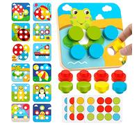 Wooden Peg Board Puzzle for Kids 2 3 4, Button Art Montessori Jigsaw Toys, DIY Large Mushroom Nail Color Matching, 3D Learning Educational Toddler Game Gift for Baby Boy Girl