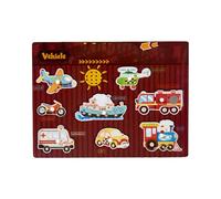 Wooden Peg Puzzle - Animal Cartoon Toy, Kids Puzzle Vehicles | Parent Child Interactive Learning Game, Educational Brain Development Toy for toddler Preschool Children Over Three Years