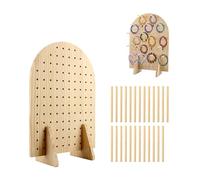Wooden Pegboard Display Stand with 25 Pcs Dowel Rods, Pegboard Accessories Rack, Keychain Jewelry Display Stand for Vendors, Oval Pegboard Stand for Jewelry, Craft Shows, Necklace Pin, Earrings
