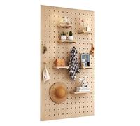 Wooden Pegboard Wall Organizer, 18mm Thick, Wall-Mounted Storage Solution for Home, Garage, Gaming Room - Brown, 62.4" x 35.1" Peg Board Kit
