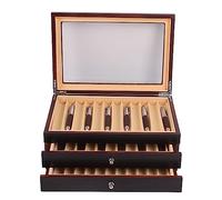 Wooden Pen Display Case with Glass Window & Drawer, Large Capacity Organiser Box for 12-78 Pens, Luxury Gift for Men, Fathers, Boyfriends, Collectors