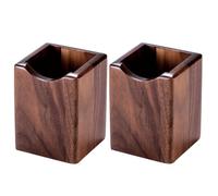 Wooden Pen Holder for Desk, 2 Pack - Natural Wood Pencil Pot & Makeup Brush Holder, Handcrafted Beech or Walnut Desk Organiser, Multi-Purpose Stationery Cup for Office, Home, Vanity (2 Walnut)