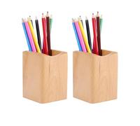 Wooden Pen Holder for Desk, 2 Pack - Natural Wood Pencil Pot & Pencil Pots for Classroom, Beech or Walnut Desk Organiser, Makeup Brush Holder & Stationery Cup, Office Home, 7×7×10cm (2 Beech)
