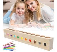 Wooden Pen Holder Pen Organiser with 11 Compartments - Coloured Pencil Holder Made of Solid Wood, Desk Organiser for Pencils, Coloured Pencils, Brushes, Pen Holder for School, Office, Home