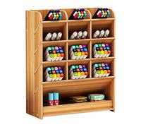 Wooden Pen Holder Storage Box, Multifunctional Desk Organiser Desk Tidy Pen Holder for Home, Office and School (Cherry Color)