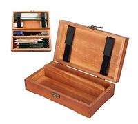Wooden Pencil Box, Wooden Box with Hinged Lid, Solid Wood Sketch Box for Storing Children's Stationery 20 x 11.5 x 5.3 cm