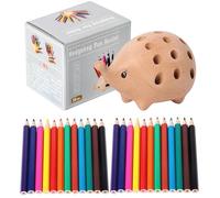 Wooden Pencil Organizer: 8.5cm Hedgehog Shape Slots, Colored Pencils, Decorative Animal Carving Desk with Holder | Desk Supplies Organizer, from