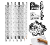 Wooden Pencils,Musical Wooden Pencils And Erasers | Fun Music Theme Stationery For Writing Drawing Math Elementary School