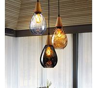 Wooden Pendant Light Round Glass Shade Pendant Lamp Dining Room Dining Table Lamp Modern Chandelier for Study Kitchen Island Cafe Bar Stairs Loft Decorative Lighting E27 4W LED Includes Bulb (Amber)