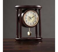 Wooden Pendulum Mantel Clock，Mechanical Table Clock for Living Room, Office, Home Decor(Brown)