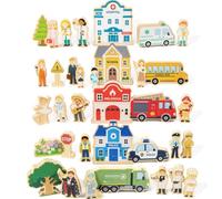 Wooden People Who Help Us Toy 35Pcs Community Helpers Figures for Kids 3-6 | Occupations Blocks Pretend Play Educational Toy Toddlers Preschool Learning Boys Girls Birthday Gifts Wooden Train Compatible