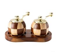 Wooden Pepper Grinder Salt and Pepper Grinder Set Hand Cranked Solid Wood Seasoning Jar Kitchen Spice Mill(Two sets+base)