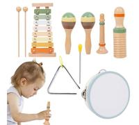 Wooden Percussion Set, Musical Instrument Toys, Early Learning Rhythm Instruments for Children, Solid Wood Educational Holder SPU, Music Toy Accessories with Colorful Design, Kids