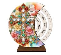 Wooden Perpetual Calendar-3D Rhinestone Art Wooden Perpetual Calendar Kits | Home Decoration, Desktop Stand for School Apartment Dormitory Hotel Classroom Shelf