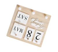 Wooden Perpetual Calendar Block with Hooks, Rustic Wall Decor