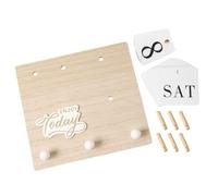Wooden Perpetual Calendar Desk Wall Display with Hooks, Khaki