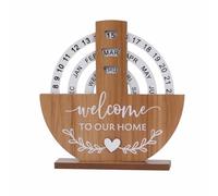 Wooden Perpetual Calendar,Manual Rotating Desk Calendar,Rotatable Desk Ornament,Manual Rotating Planner for Office(Semicircle)