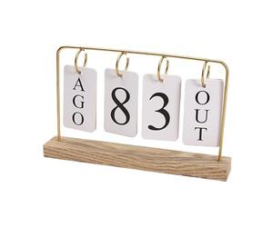 Wooden Perpetual Calendar - Metal Display | Desk Date Stand
