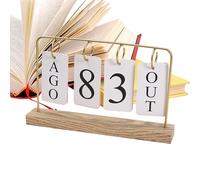 Wooden Perpetual Calendar, Modern Metal Desk Calendar with Wooden Base, Daily Standing Table Calendars for Teachers, Students, Office, Coffee Shop, Study Room