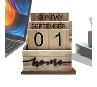 Wooden Perpetual Calendar - Rustic Desk Date Blocks, Decorative Wooden Organizer | Retro Block Calendar for Office Desk, Living Room, Bedroom, Study, Apartment, Home Decoration, Daily Time Management