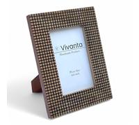 Wooden Picture Frame - 4x6 Rustic Mango Wood Photo Frame with Hand-Carved Grid Design - Tabletop Display, Real Glass Front - Boho, Farmhouse, Vintage, Shabby Chic, Antique Decorative Frame