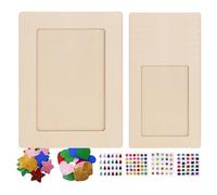 Wooden Picture Frame, Craft Wooden Frame, Untreated Poster Stand Set, 20 x 15 cm with Glitter Star and Heart Stickers for Desk, Workplace, Studio, Children's Room