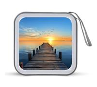 Wooden Pier Ocean Sunset CD Holder Case with 40 Capacity Protective Sleeves Hard DVD Storage Wallet for Car
