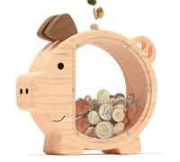 Wooden piggy bank, coin storage box, solid wood transparent animal bank ornament, personalized decoration birthday gift, inspired by money savings