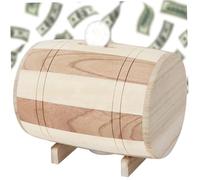 Wooden Piggy Bank, Wine Barrel Shape Piggy Bank with Stand, Money Saving Box for Kids and Adults, Wooden Banks for Kids