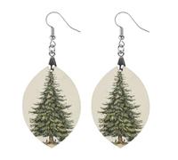 Wooden Pine Tree Earrings for Women Lightweight Dangle Earrings Ethnic Geometric Apricot Shaped Earring Vintage Retro Jewelry Gift for Daily Wear Wedding Party Graduation