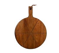Wooden Pizza Paddle - 15x11 Inch Round Serving Board, Grooved Cutting Tray, Sturdy Handle Design, Smooth Surfaces Finish | Multipurpose Kitchen Platter for Pizza Bread Meat Cheese Fruit Party