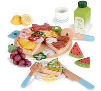 Wooden Pizza Toy with Picnic Basket, Kids Play Toy Kitchen Accessories, Pizza Toy Food Set for Kids Kitchen, Play Food Sets Gift for Girls Boys 3 4 5 Years on Birthday, Christmas, Halloween and Easter