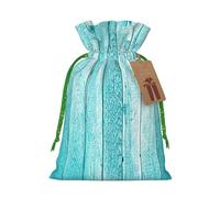 (Wooden Planks Texture Wallpaper) Printed Christmas M Size Gift Bags with Green Ribbon Drawstring Candy Bags for Kids Xmas Holiday Christmas Eve Presents