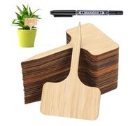 Wooden Plant Labels, Essential Garden Organization Tools with 50 T-Type Markers and Marker Pen, Durable Plant Tags for Vegetables Herbs Seedlings in Outdoor and Greenhouse Gardening