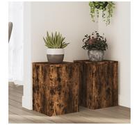 Wooden Plant Stand 2pc Smoked Oak Engineered Wood 25x25x35cm Set Indoor/Outdoor