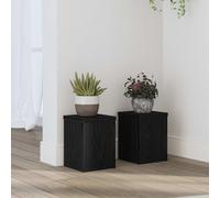Wooden Plant Stand Black Oak Engineered Wood 15x15x20cm 2pc Tiered Display Set